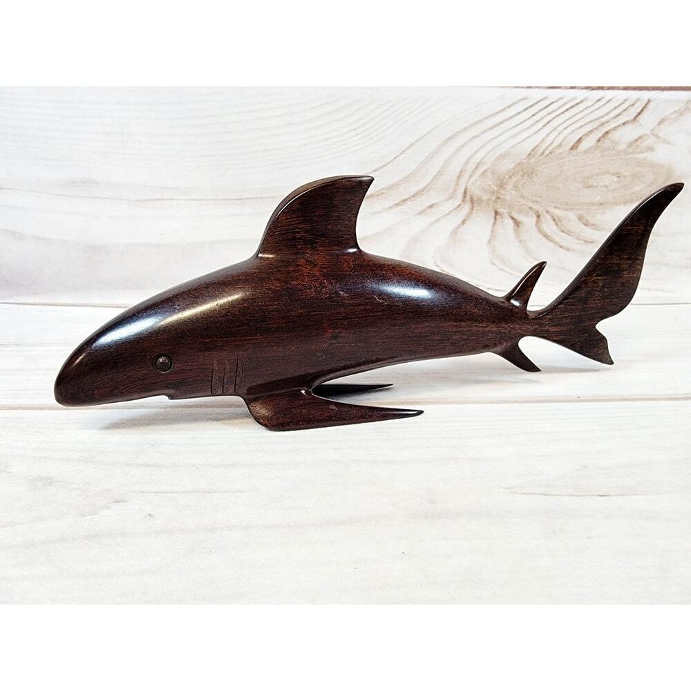 Vintage Hand Carved Mahogany Wood Shark Sculpture 11"
